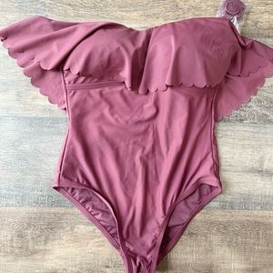 Bandeau Flounce High Coverage Piece Swimsuit